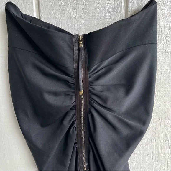 Max Mara Sportmax Strapless Ruched Dress Black Virgin Wool Knee Length Size S - Picture 9 of 11